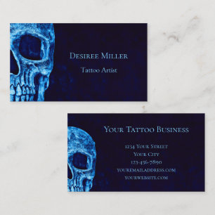 Gothic Half Skull Navy Blue Tattoo Artist Business Card