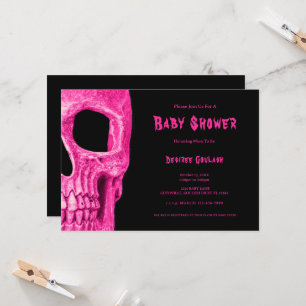 Gothic Half Skull Pink Baby Girl Shower Invitation