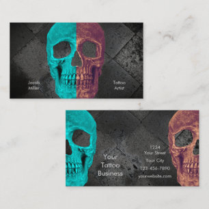 Gothic Half Skull Texture Teal Brown Tattoo Shop Business Card