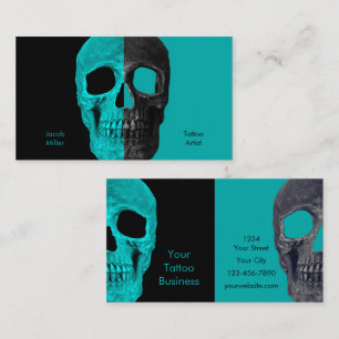 Gothic Half Skulls Teal Black Tattoo Shop Business Card