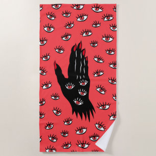 Gothic Halloween Art – Black Hand Spooky Eyes Beach Towel