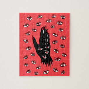 Gothic Halloween Art – Black Hand Spooky Eyes Jigsaw Puzzle