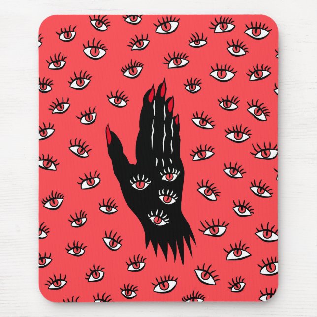 Gothic Halloween Art – Black Hand Spooky Eyes Mouse Pad (Front)