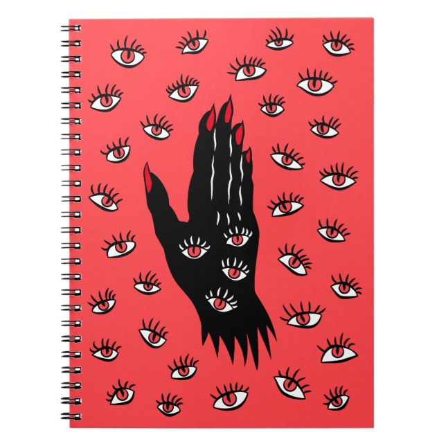 Gothic Halloween Art – Black Hand Spooky Eyes Notebook (Front)