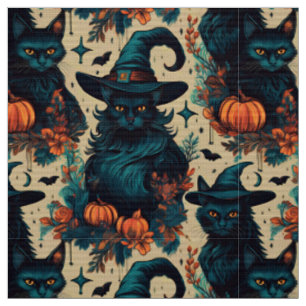 Gothic halloween black cat witch pattern fabric