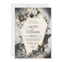 Gothic Halloween Black Floral Wedding Invitation