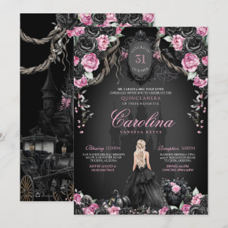 Gothic Halloween Black Pink Princess Quinceanera Invitation