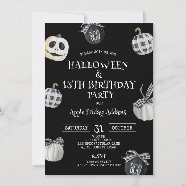 Gothic Halloween, Black Pumpkins Birthday Party Invitation (Front)