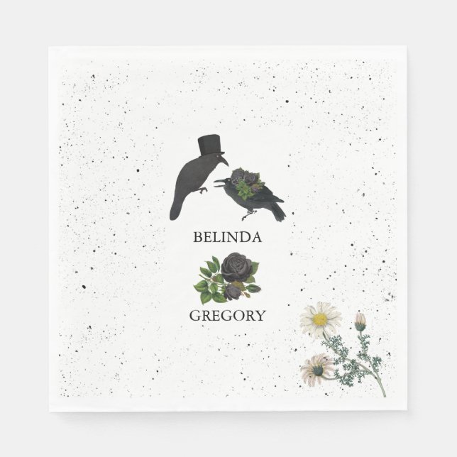 Gothic Halloween Black Roses Crows Wedding Napkin (Front)