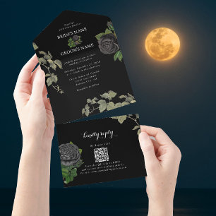 Gothic Halloween Black Roses Wedding All In One Invitation