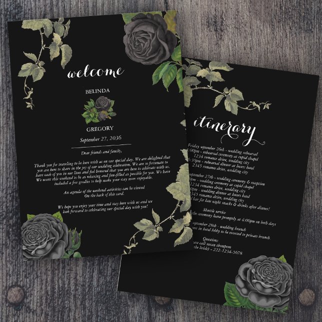 Gothic Halloween Black Roses Wedding Itinerary  Programme (Gothic Halloween Black Roses Wedding Itinerary Program)