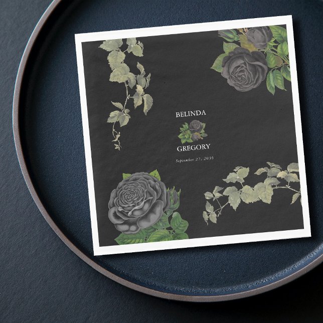 Gothic Halloween Black Roses Wedding Napkin (Gothic Halloween Black Roses Wedding Napkins)