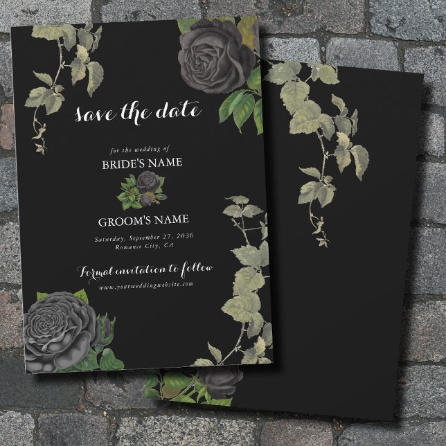 Gothic Halloween Black Roses Wedding Save The Date (Gothic Halloween Black Roses Wedding Save The Date)