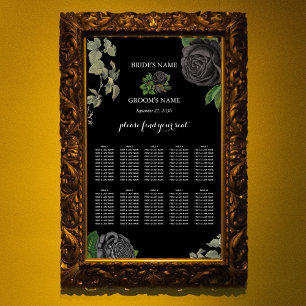 Gothic Halloween Black Roses Wedding Seating Chart