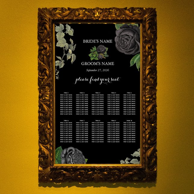 Gothic Halloween Black Roses Wedding Seating Chart (Gothic Halloween Black Roses Wedding Seating Chart)