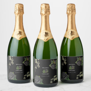 Gothic Halloween Black Roses Wedding Sparkling Wine Label