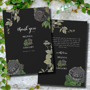 Gothic Halloween Black Roses Wedding Thank You Card