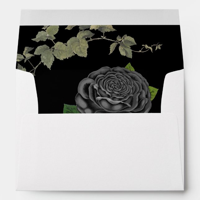 Gothic Halloween Black Roses Wedding White Envelope (Back (Bottom))