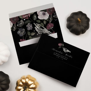 Gothic Halloween Black Wedding Skeleton Hand Rose Envelope