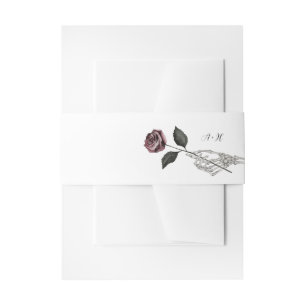 Gothic Halloween Black Wedding Skeleton Hand Rose Invitation Belly Band
