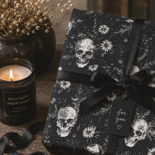 Gothic Halloween Botanical Skulls pattern Wrapping Paper