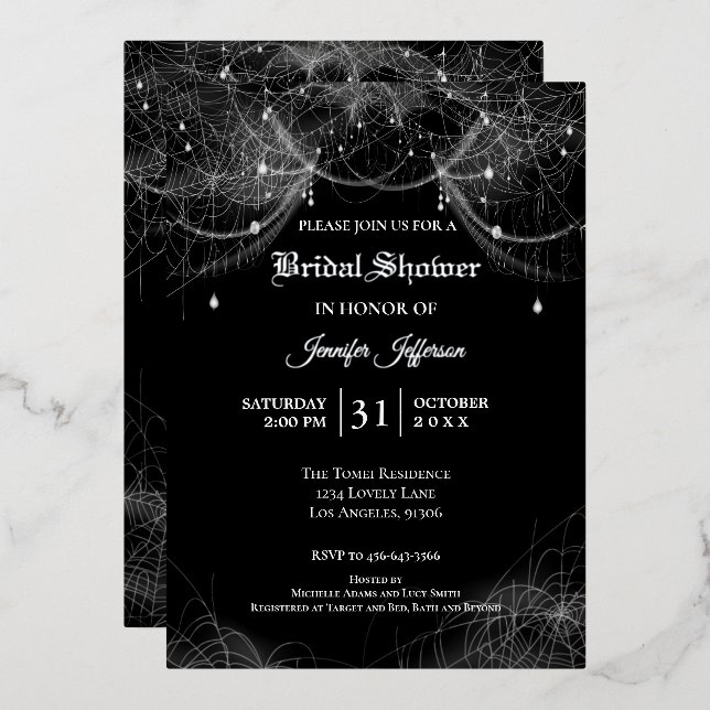 Gothic Halloween Bridal Shower foil invitation (Front/Back)
