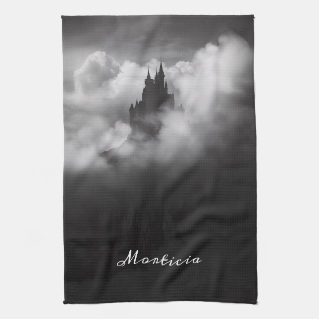 Gothic Halloween Castle Black Home Decor Tea Towel (Vertical)
