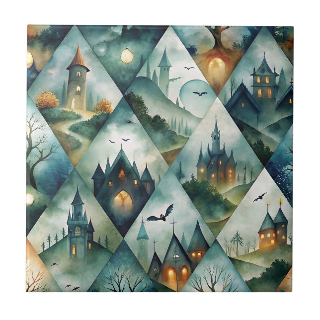 Gothic Halloween Castle Pattern Tile (Front)