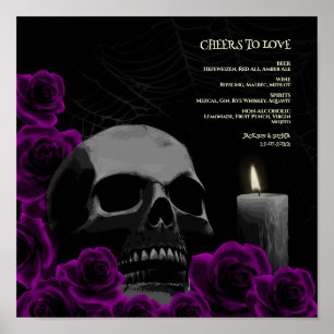 Gothic Halloween Drinks Menu Sign Skull Roses
