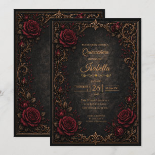 Gothic Halloween Floral Quinceanera Invitat Invitation
