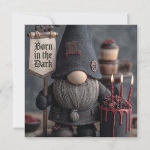 Gothic Halloween gnome with Born in the Dark sign Holiday Card