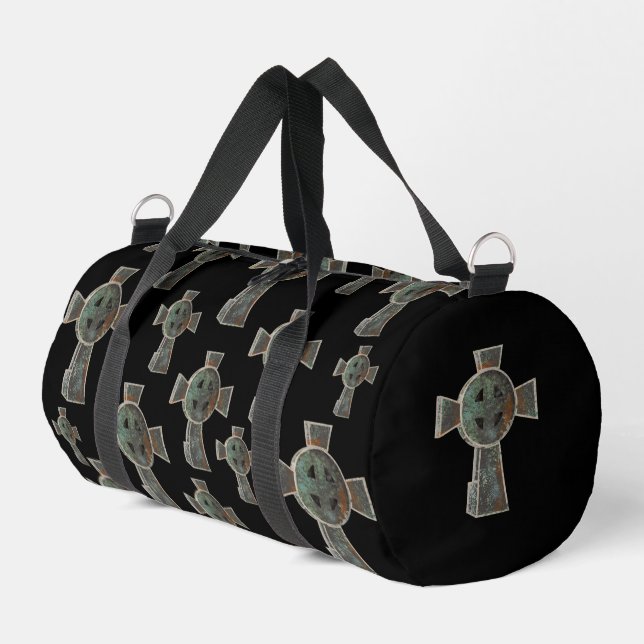 Gothic Halloween Graveyard Headstone Cross Drawing Duffle Bag (Left Corner)
