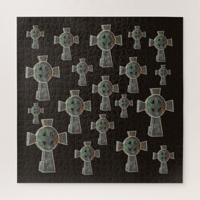 Gothic Halloween Graveyard Headstone Cross Drawing Jigsaw Puzzle (Vertical)