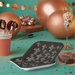 Gothic Halloween Graveyard Headstone Cross Drawing Paper Plate