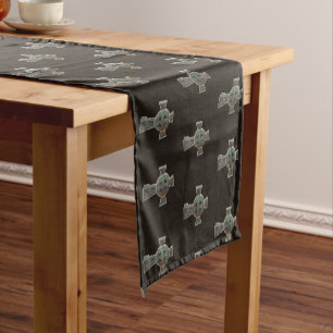 Gothic Halloween Graveyard Headstone Cross Drawing Short Table Runner