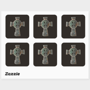 Gothic Halloween Graveyard Headstone Cross Drawing Square Sticker