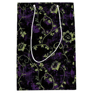 Gothic Halloween green purple botanical pattern Medium Gift Bag