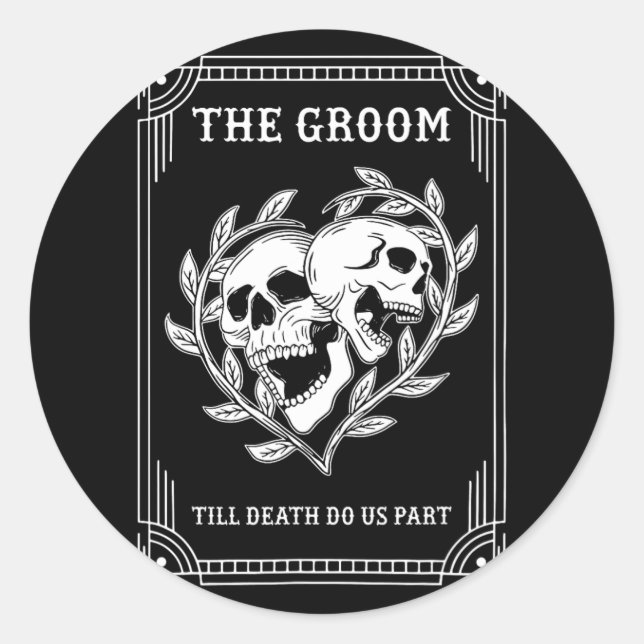 Gothic Halloween Groom Bride Wedding Bachelorette  Classic Round Sticker (Front)