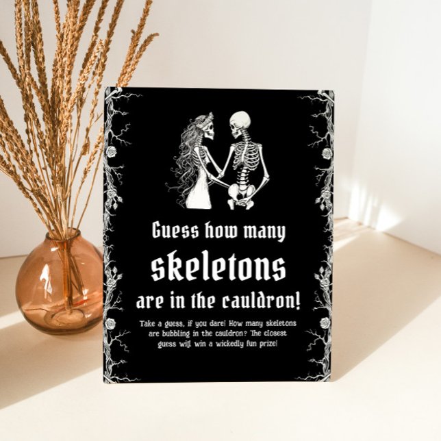 Gothic Halloween Guess How Many Skeletons Game Pedestal Sign (Creator Uploaded)