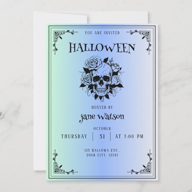 Gothic Halloween Invitation in Gradient Blue (Front)