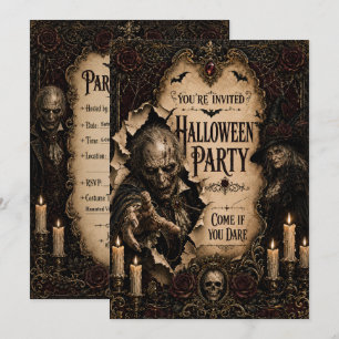 Gothic Halloween Party I with Creepy Witch Invitation
