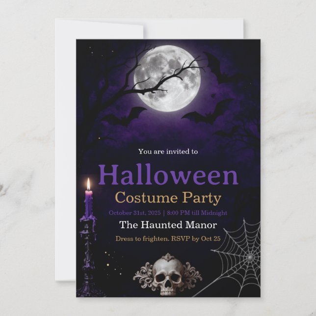Gothic Halloween Party Invitation | Elegant Dark (Front)