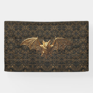 Gothic Halloween Photo Backdrop Gold Bat Banner