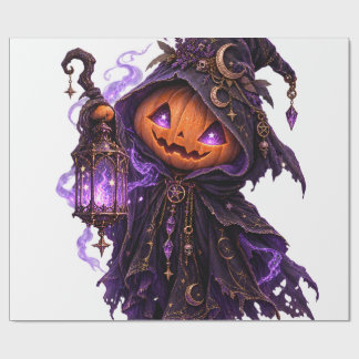 Gothic Halloween Pumpkin Ghost Magic Lantern Art Wrapping Paper