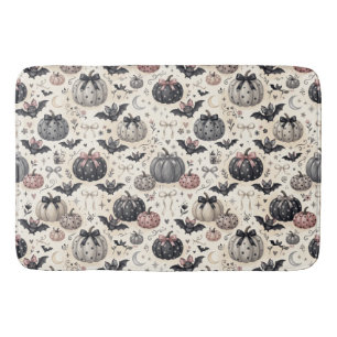 Gothic Halloween Pumpkins & Bats Pattern Bath Mat
