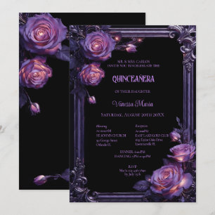 Gothic Halloween Purple Floral Quinceanera Invitat Invitation