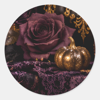 Gothic Halloween Purple Rose and Pumpkin Invitatio Classic Round Sticker