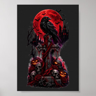 Gothic Halloween Raven Haunted Graveyard Pumpkin  Poster