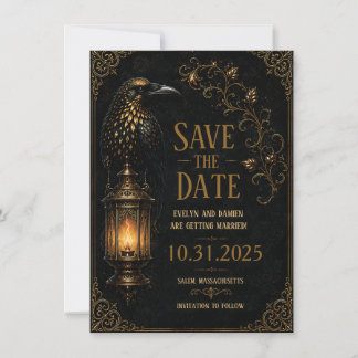 Gothic Halloween Raven Save the Date Card