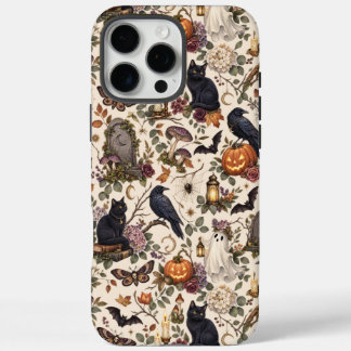 Gothic Halloween Ravens Cats Ghosts Floral Pattern iPhone 16 Pro Max Case